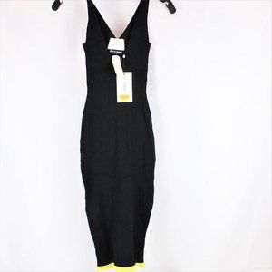 AZ Factory Ester Manas V-Neck Rib-Knit Dress in Black Dark Green - FCM46